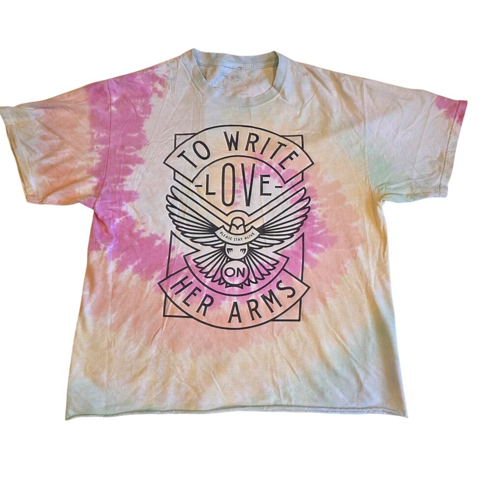 Pastel Spiral Tie Dye To Write Love‎ On Her Arms Cropped Graphic Tee XL